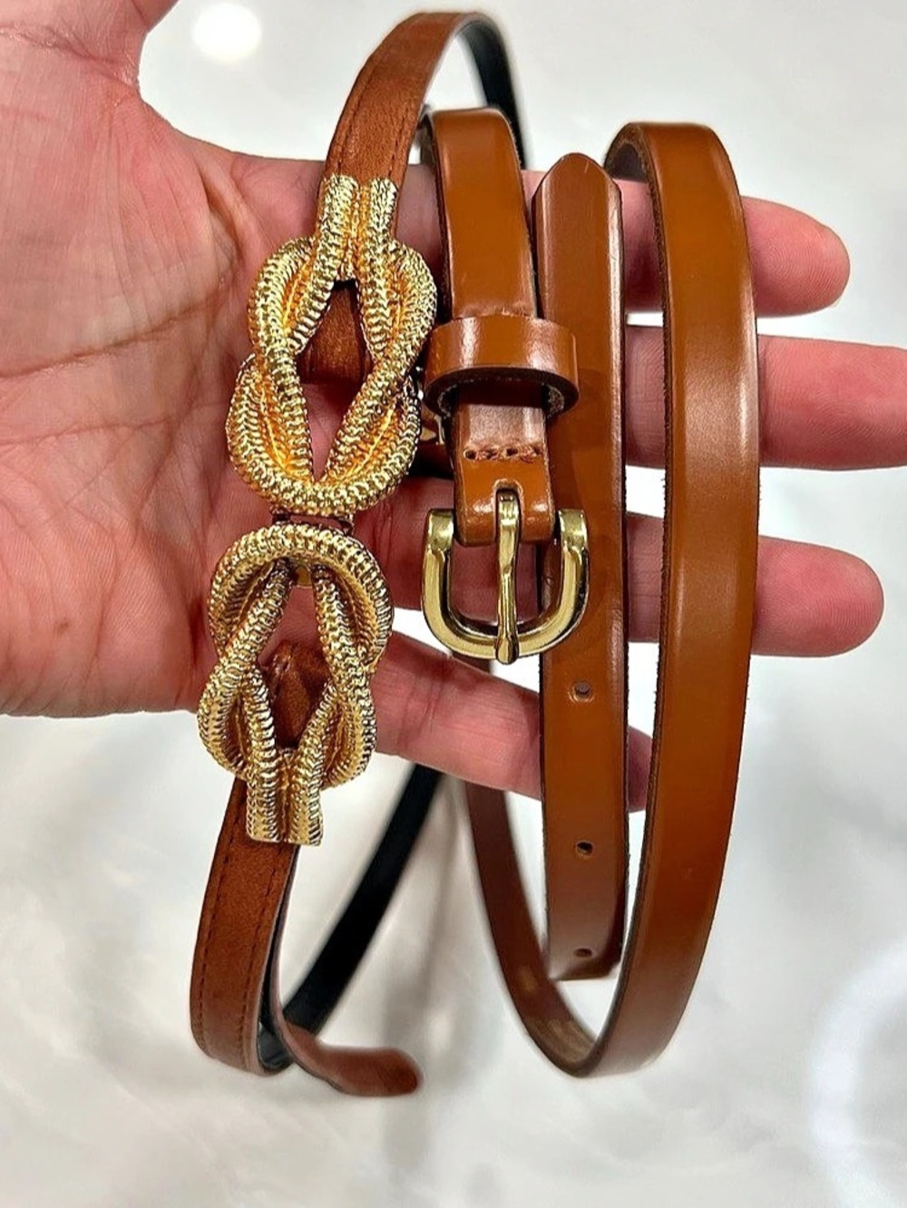 J.Crew Skinny Italian Leather Belt Brown Medium and non branded adjustable belt